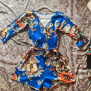 Blue Floral Romper with belt